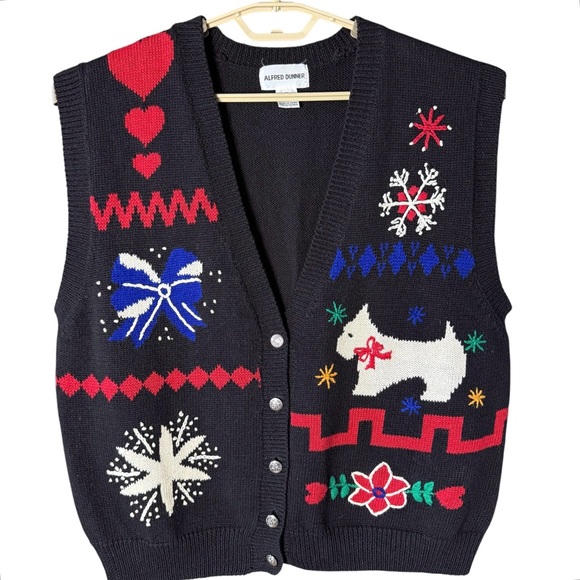 Alfred Dunner XL Sweater Vest Scotty Dog Funky Christmas Holiday Ugly Cute - Picture 1 of 7